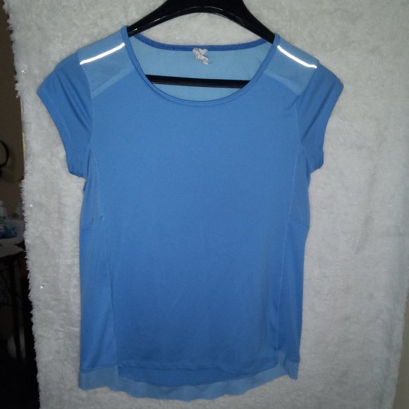 C9 by Champion Reflective Open Back Sheer Short Sleeve Athletic Blue Top Size S - Picture 2 of 15